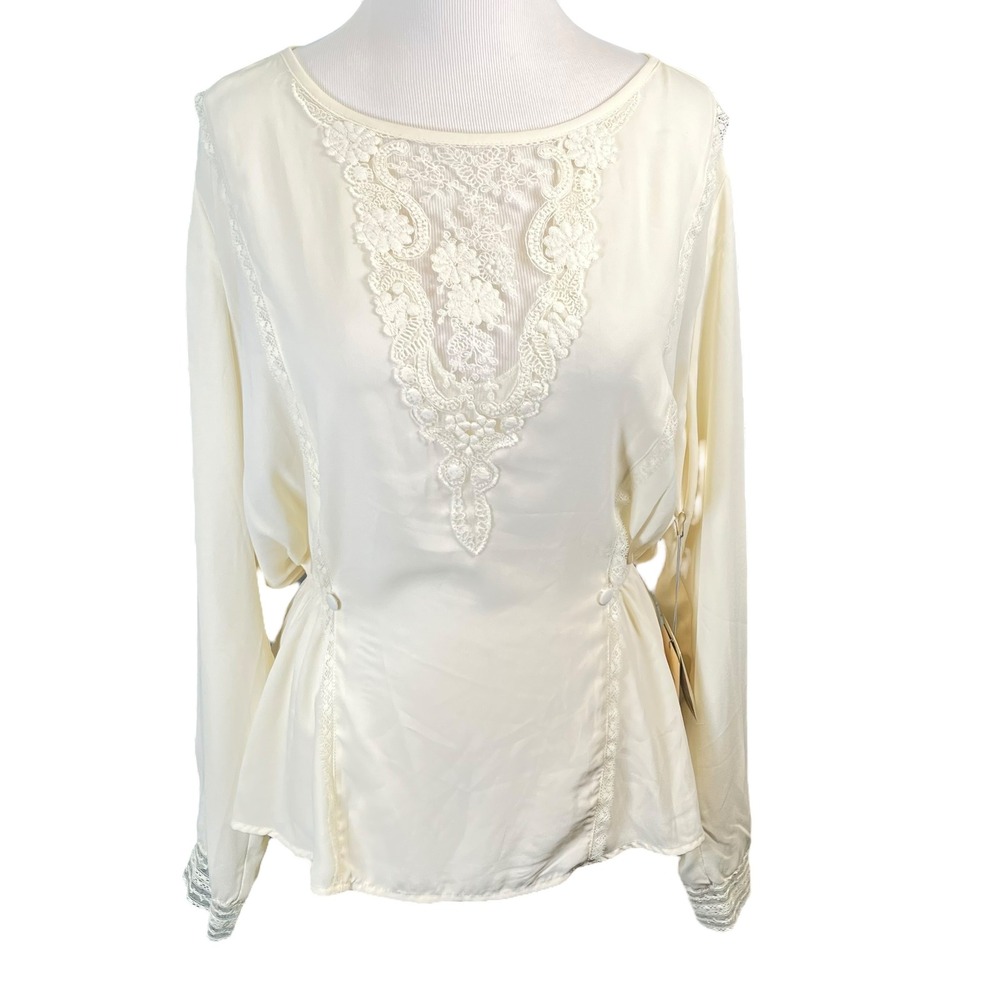 Downeast Basics Ivory Lace‎ Front Blouse Peplum Waist NWT XL